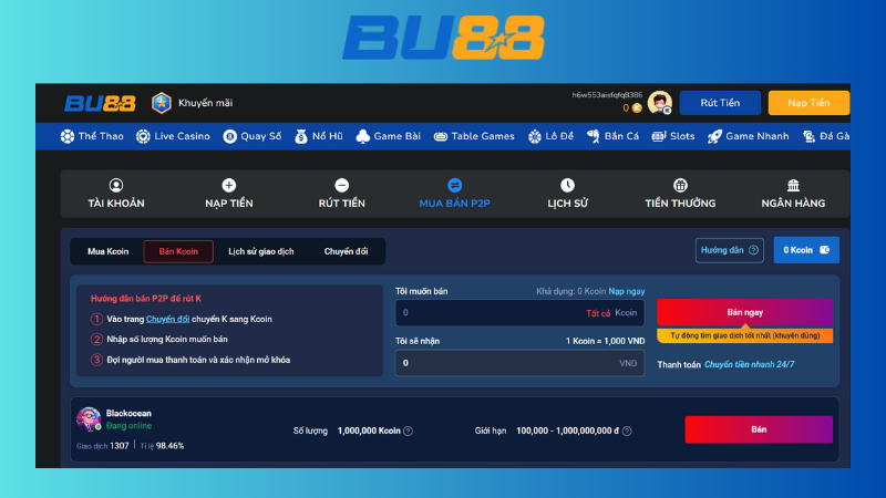 Hướng dẫn mua bán Kcoin trên sàn P2P BU88 
